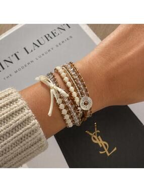NWT Bindi Boho Wrap Bracelet Beaded Leather Multi Strand
